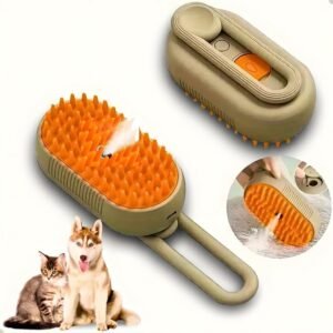 Escova Pet Premium Elétrica 3 em 1 Vapor Recarregável Cães Gatos Removedor de Pelos Massageadora Hidratante