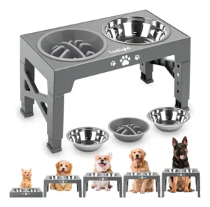 Comedouro Bebedouro Elevado Caes Gato Pet Inox Dobrável Altura Ajustável Com 1 Lento E 2 Inox Cor Cinza