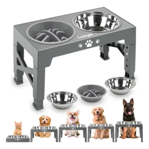 Comedouro Bebedouro Elevado Caes Gato Pet Inox Dobrável Altura Ajustável Com 1 Lento E 2 Inox Cor Cinza