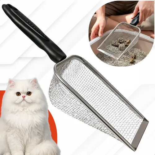 Pá Pazinha Pet Higiênica Coletora Malha Fina Para Caixa De Areia Gatos Peneira Pegador Fezes Aço Inox Homeroarte